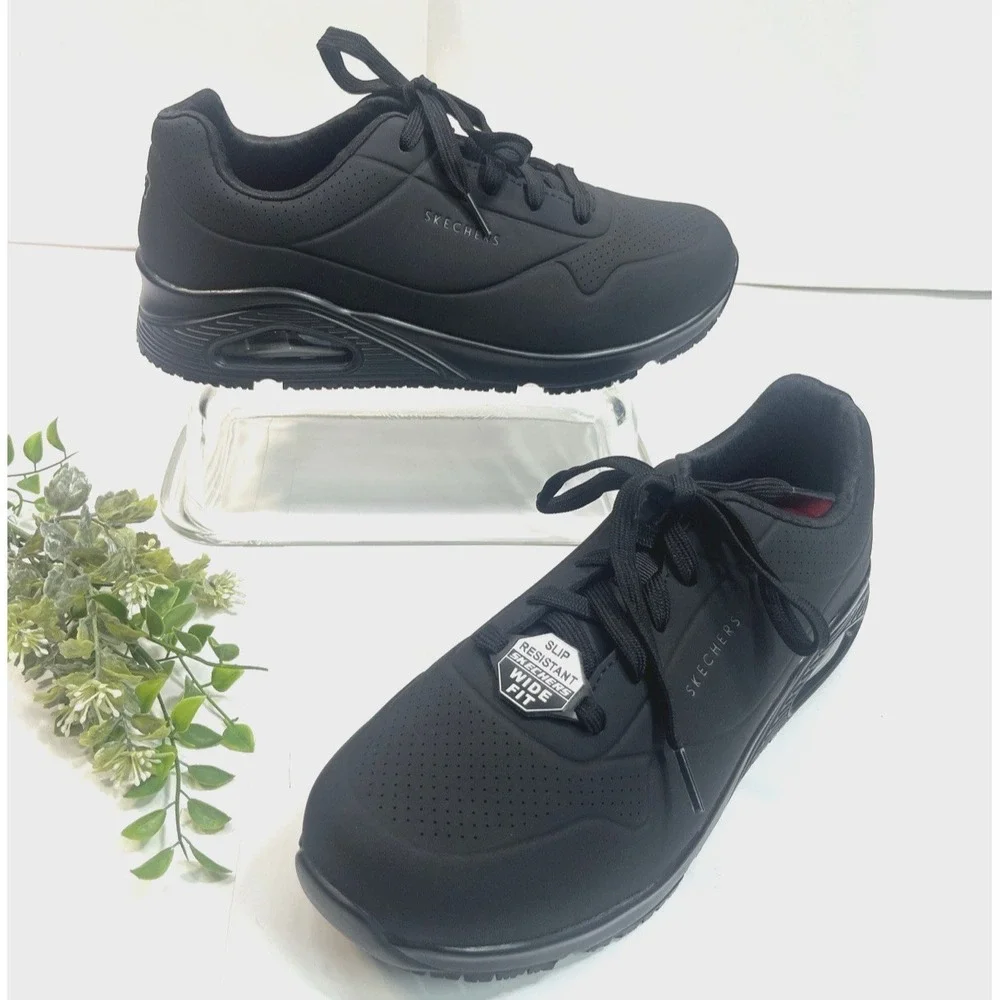 Skechers Womens Work Relaxed Fit UNO SR Slip Resistant Black Shoes Size9 Wide